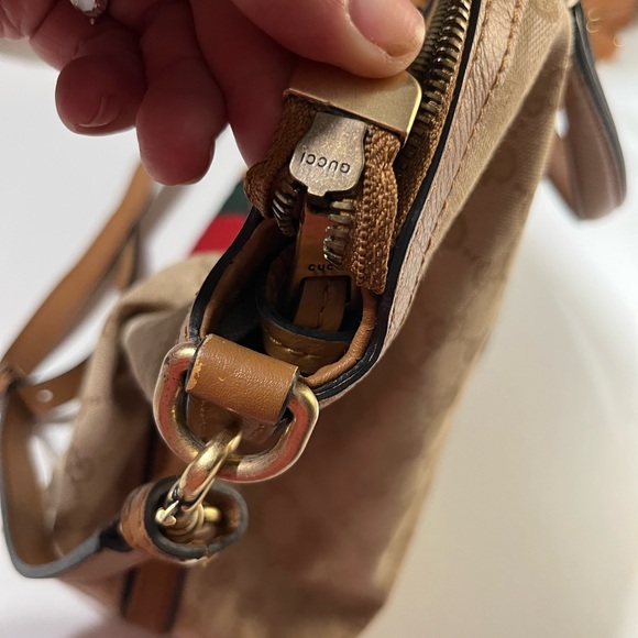 Gucci Beige and Brown Tote with Red and Green Stripe - Picture 11 of 12